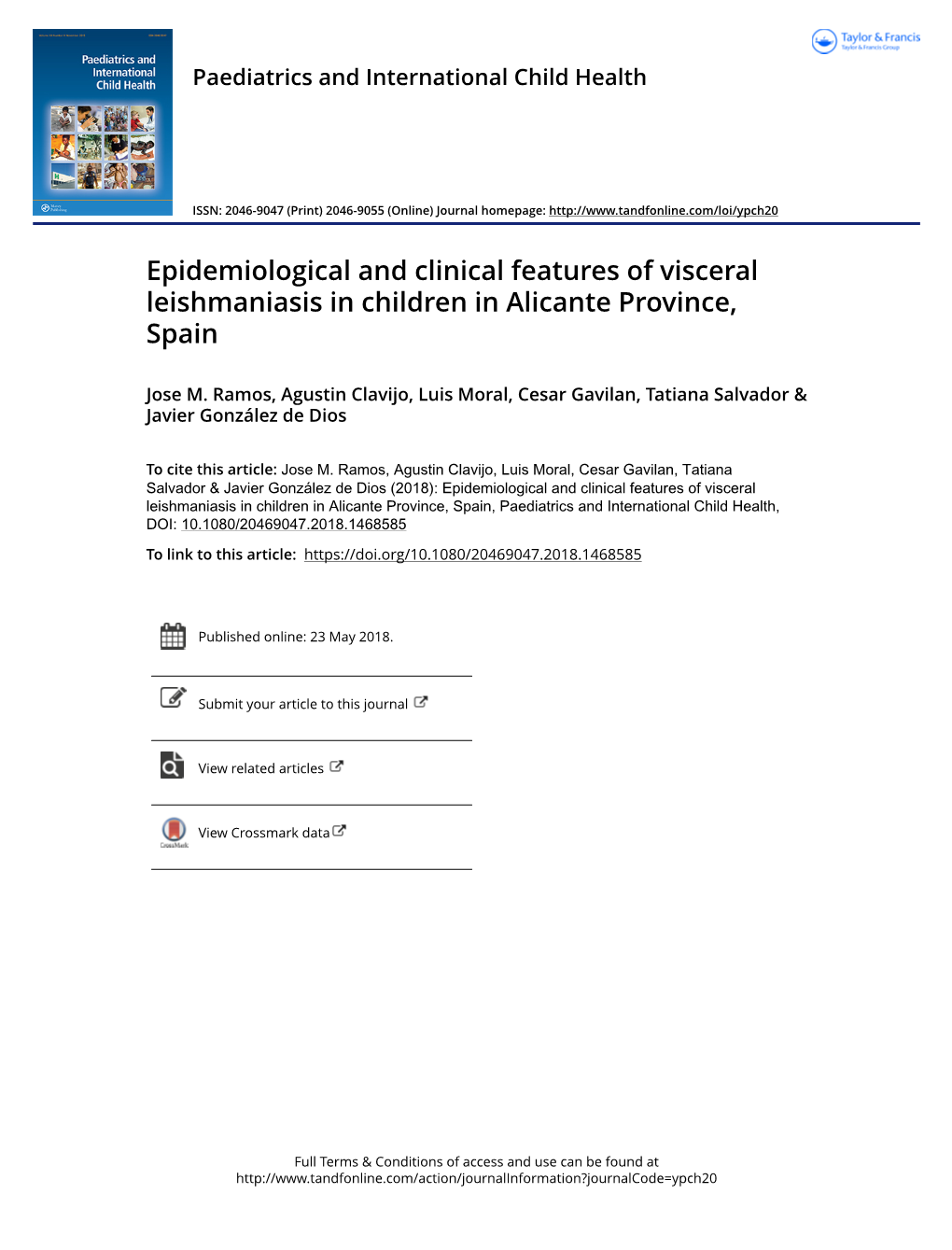 Epidemiological and Clinical Features of Visceral Leishmaniasis in Children in Alicante Province, Spain