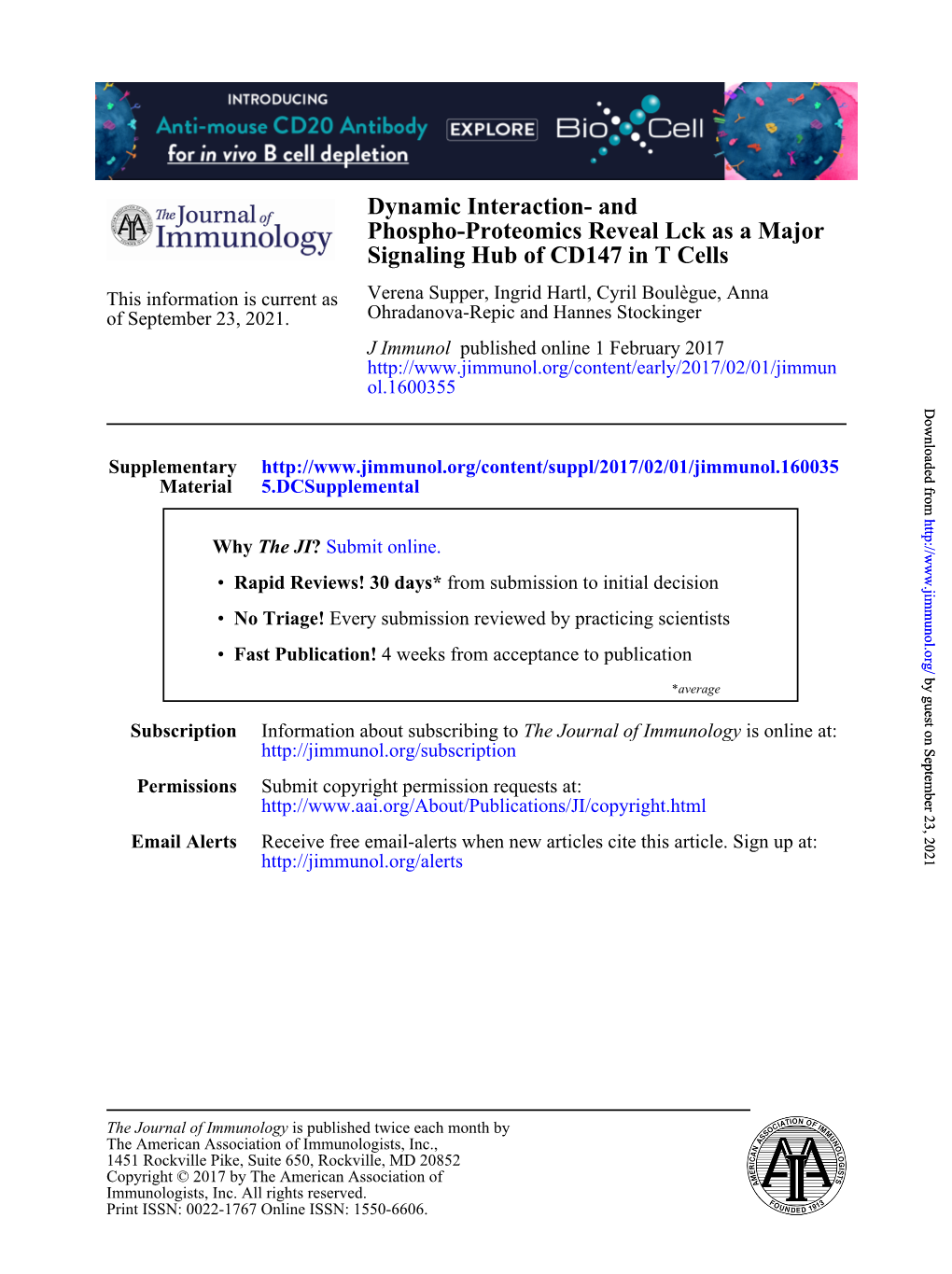 And Phospho-Proteomics Reveal Lck As a Major Signaling Hub of CD147 in T Cells