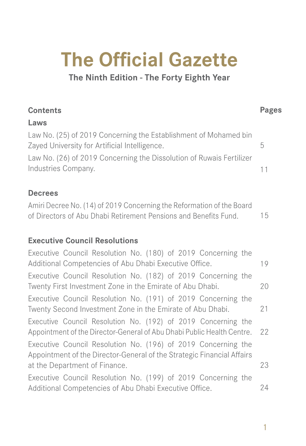 The Official Gazette the Ninth Edition - the Forty Eighth Year