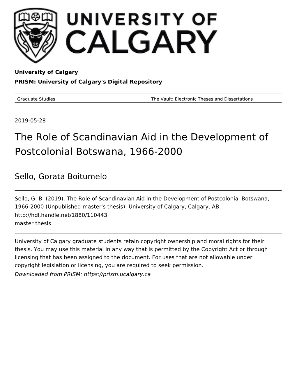 The Role of Scandinavian Aid in the Development of Postcolonial Botswana, 1966-2000