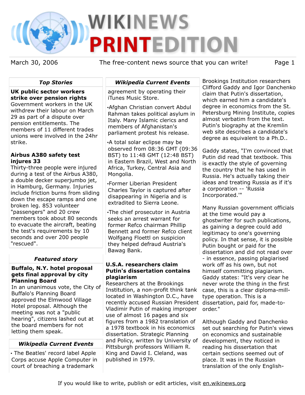 March 30, 2006 the Free-Content News Source That You Can Write! Page 1