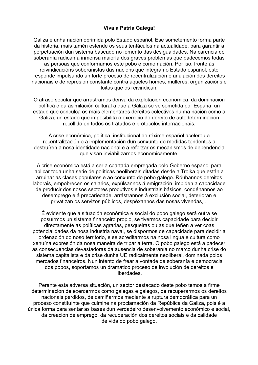 Manifesto Día Da Patria Galega 2014