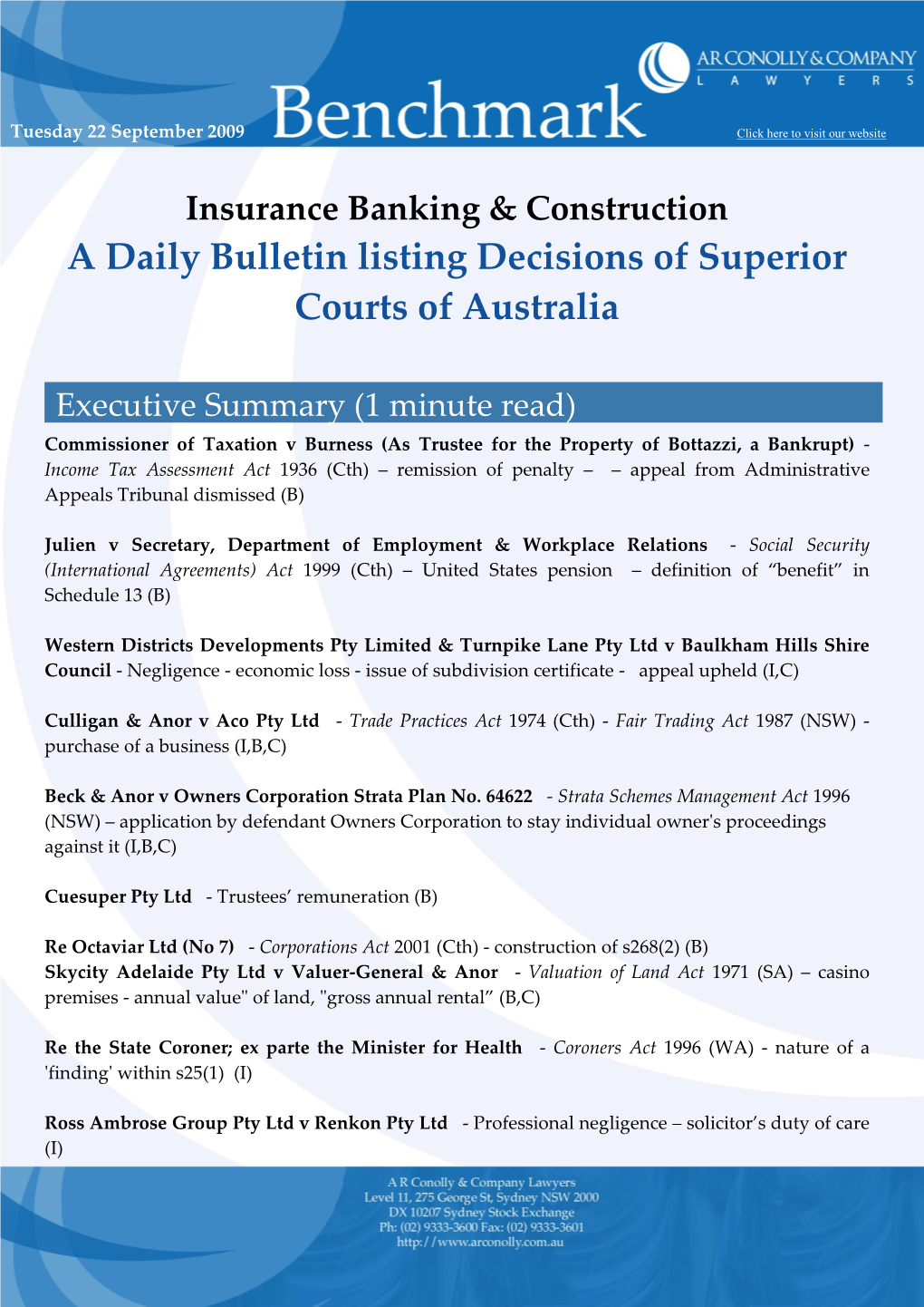 A Daily Bulletin Listing Decisions of Superior Courts of Australia