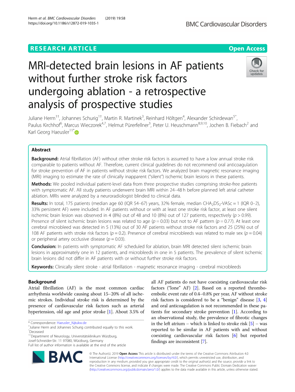 MRI-Detected Brain Lesions in AF Patients Without Further Stroke Risk