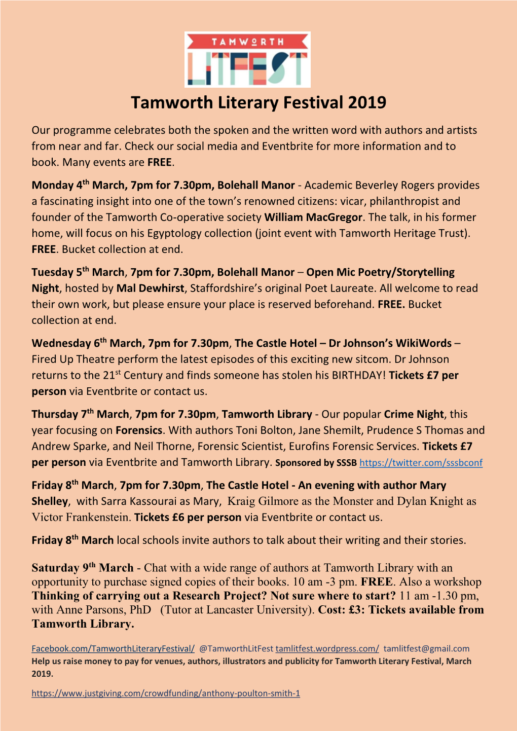 Tamworth Literary Festival 2019 Our Programme Celebrates Both the Spoken and the Written Word with Authors and Artists from Near and Far