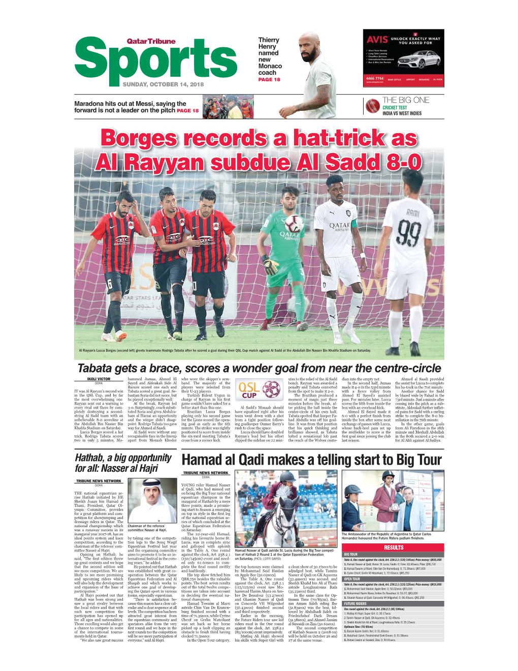 Borges Records a Hat-Trick As Al Rayyan Subdue Al Sadd 8-0