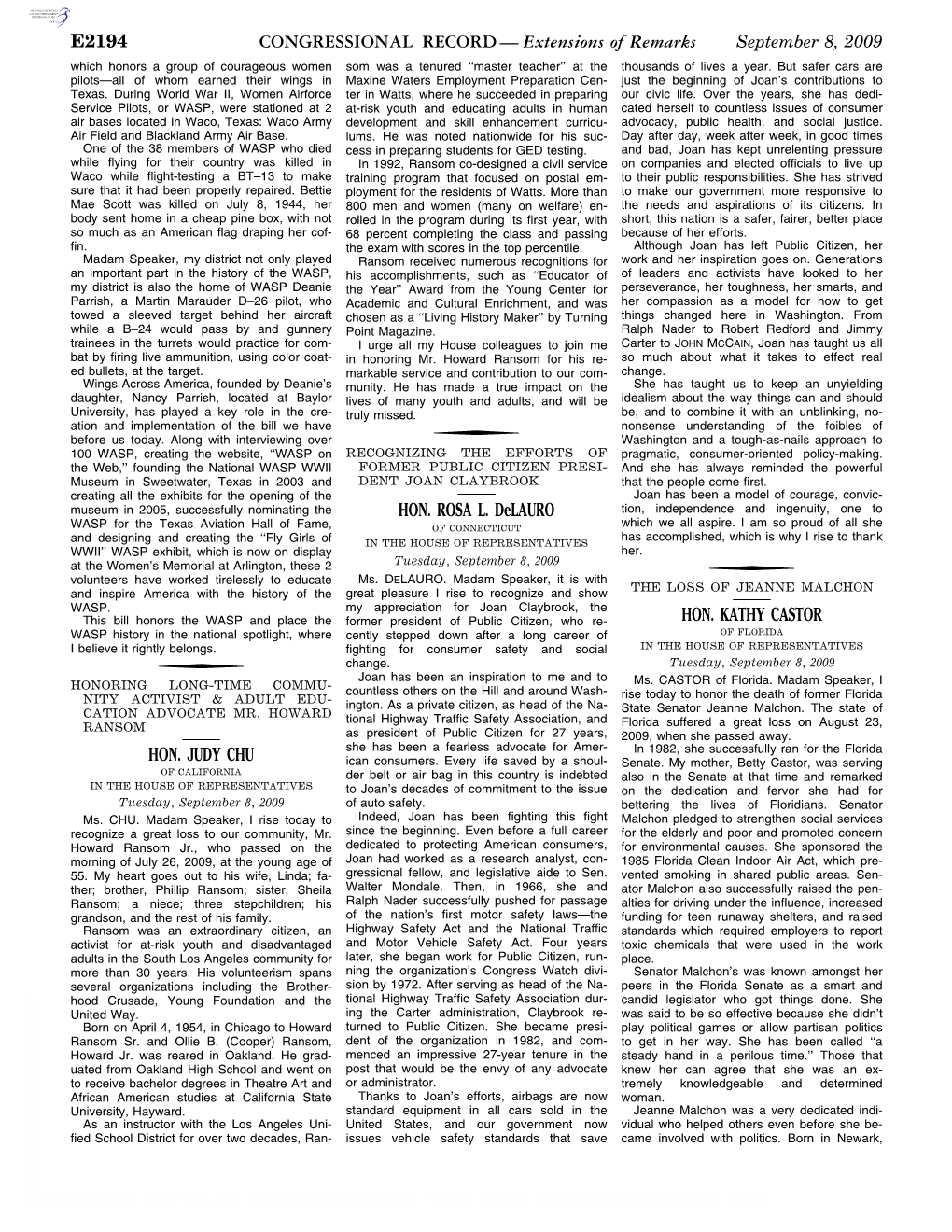 CONGRESSIONAL RECORD— Extensions of Remarks E2194 HON