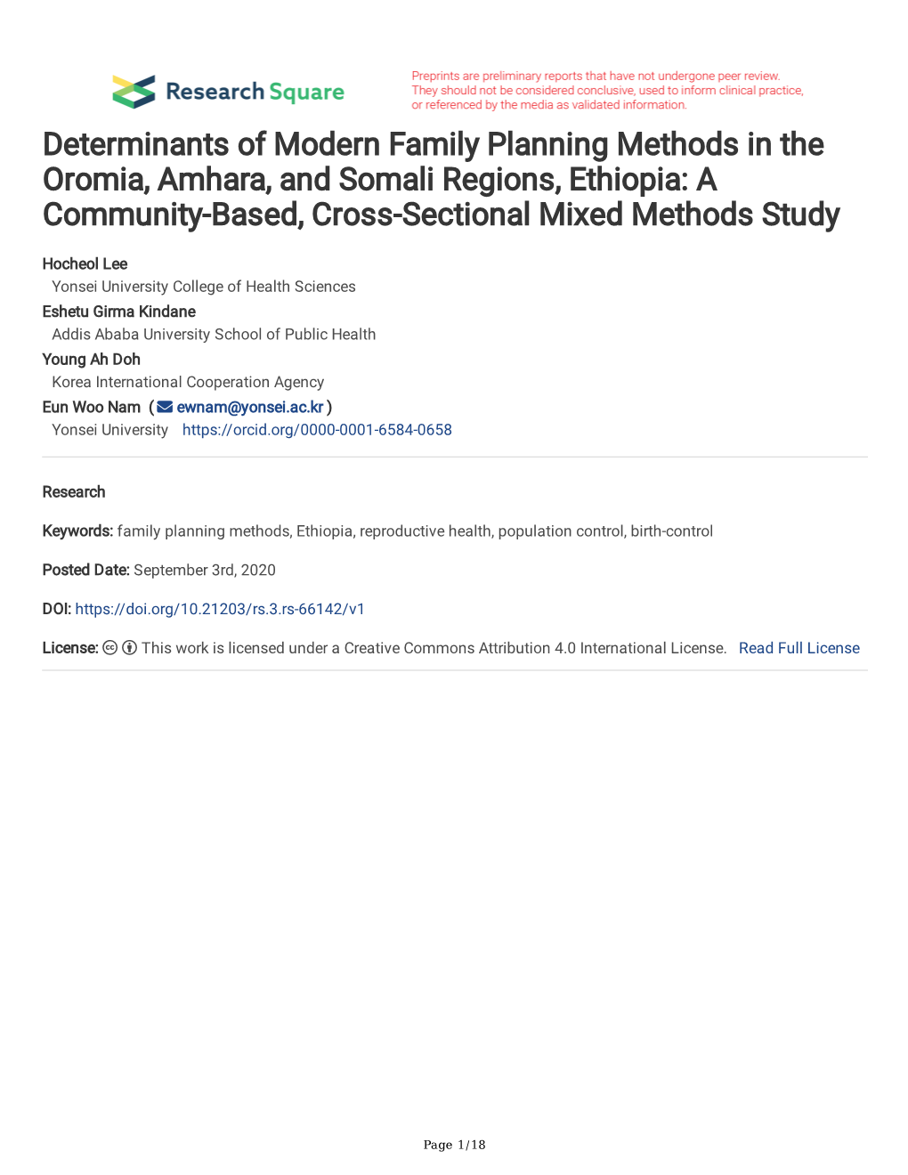 Determinants of Modern Family Planning Methods in the Oromia, Amhara, and Somali Regions, Ethiopia: a Community-Based, Cross-Sectional Mixed Methods Study