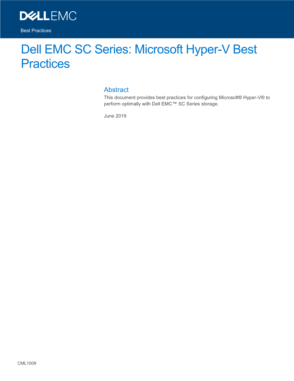 Dell EMC SC Series: Microsoft Hyper-V Best Practices