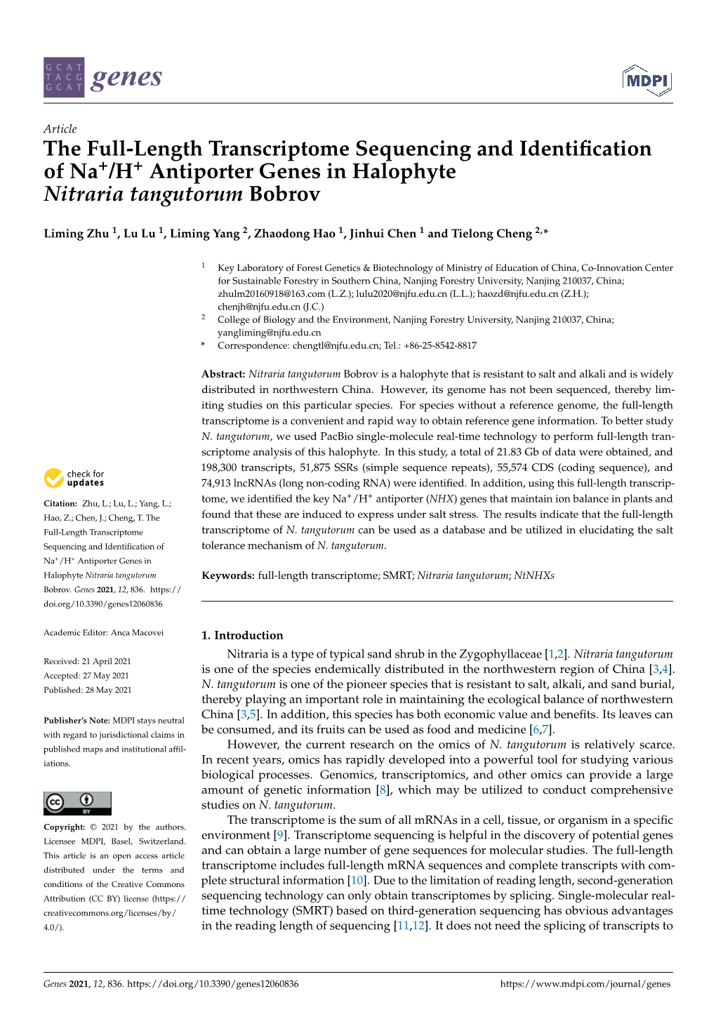 The Full-Length Transcriptome Sequencing and Identification of Na