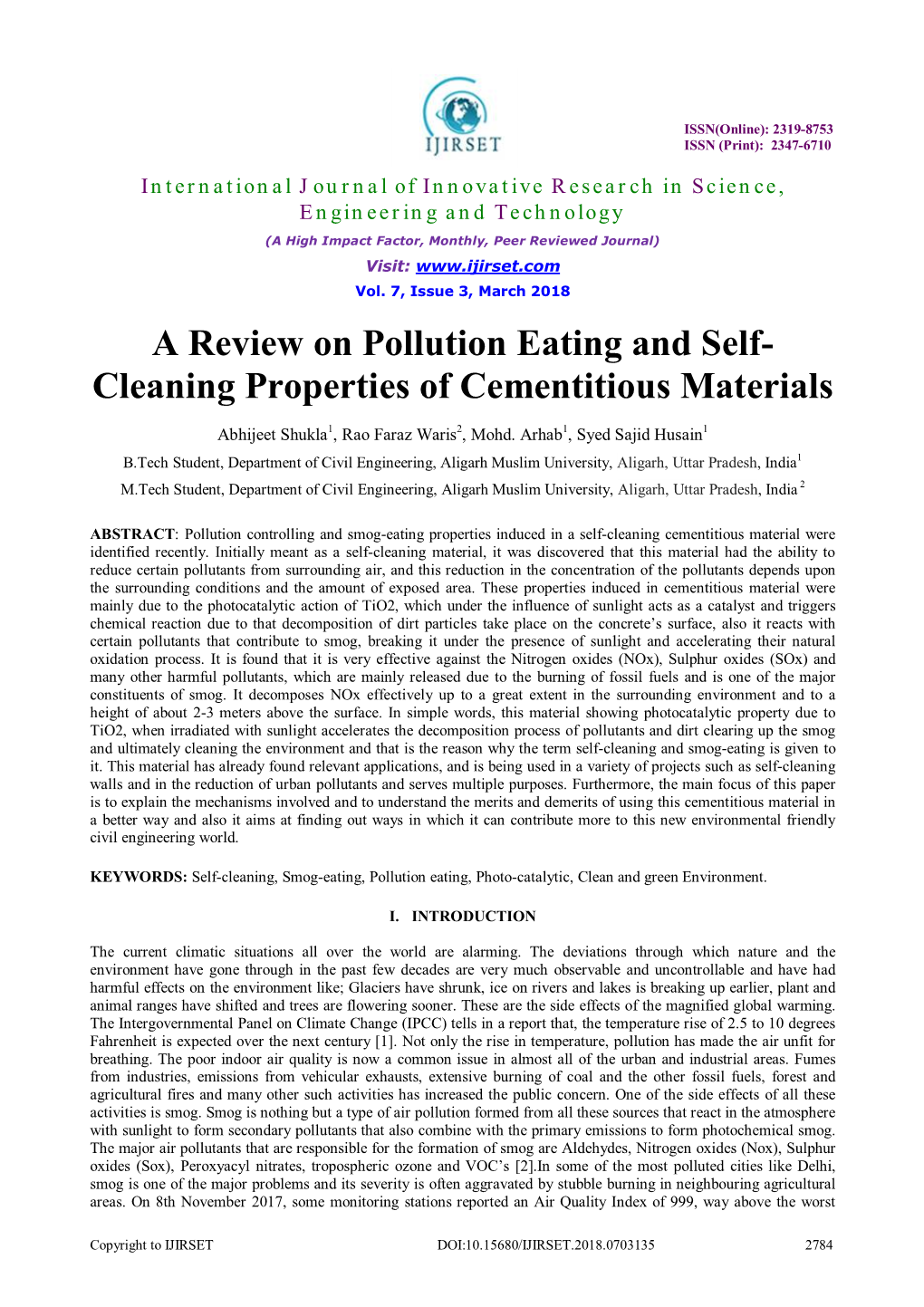 A Review on Pollution Eating and Self- Cleaning Properties of Cementitious Materials