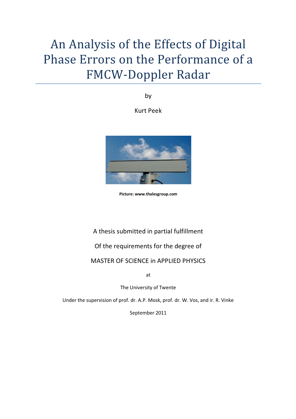 An Analysis of the Effects of Digital Phase Errors on the Performance of a FMCW-Doppler Radar