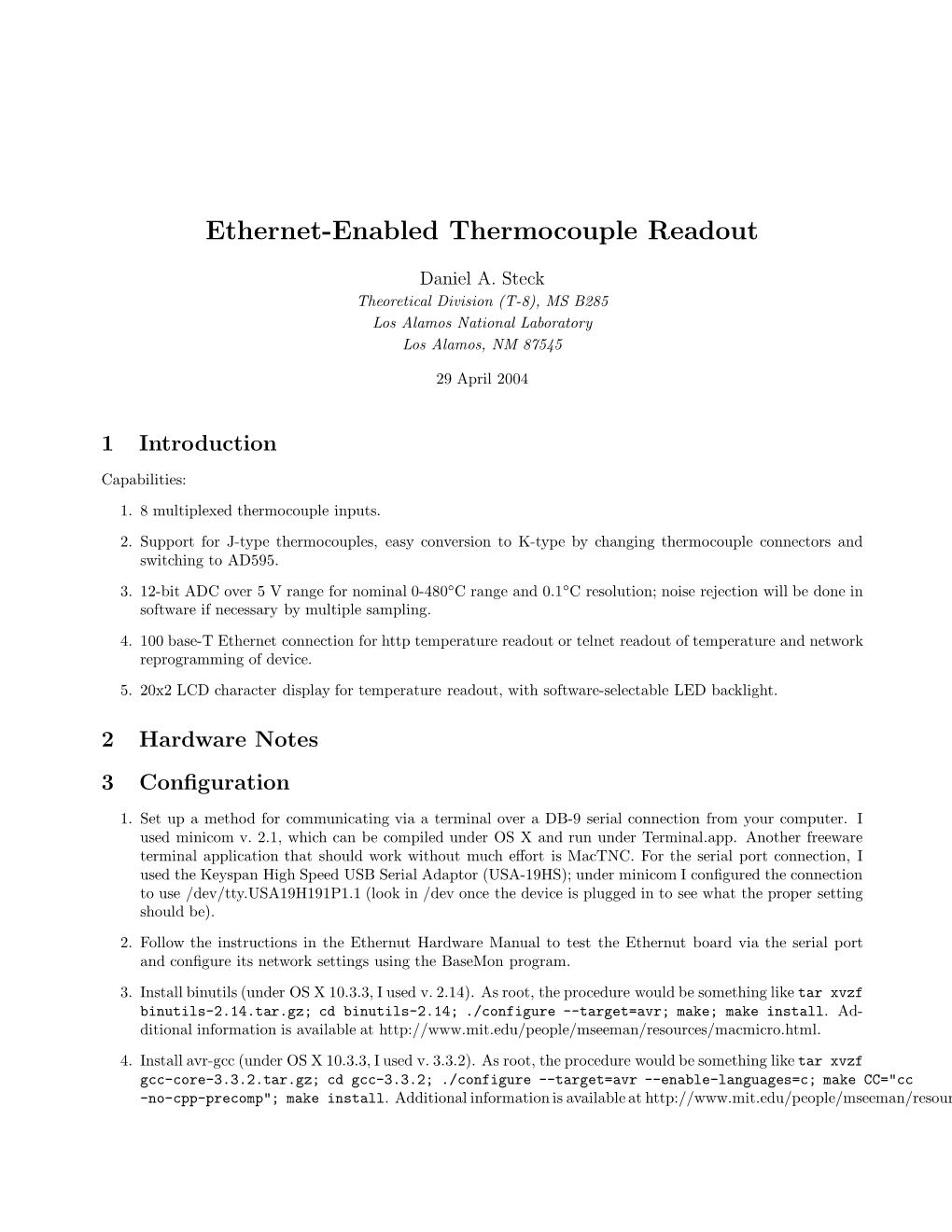 Ethernet-Enabled Thermocouple Readout