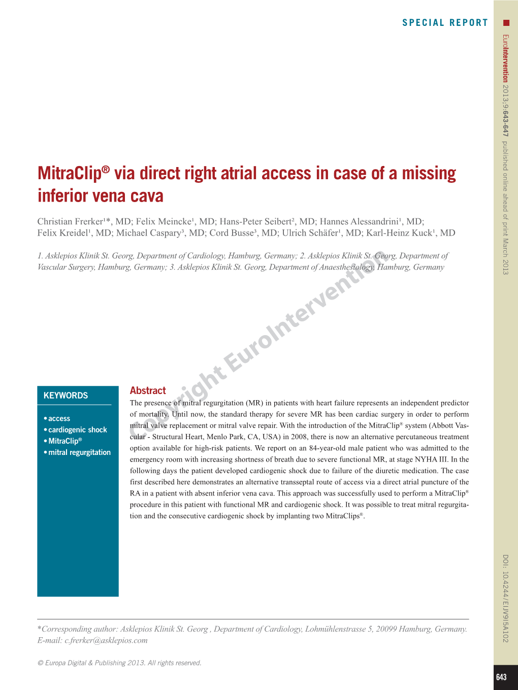 Mitraclip® Via Direct Right Atrial Access in Case of a Missing Inferior Vena Cava