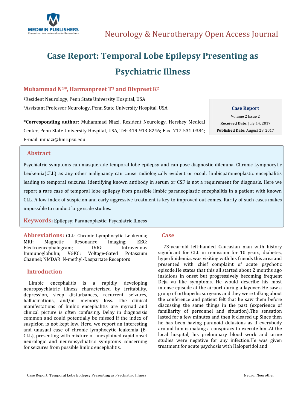 Temporal Lobe Epilepsy Presenting As Psychiatric Illness
