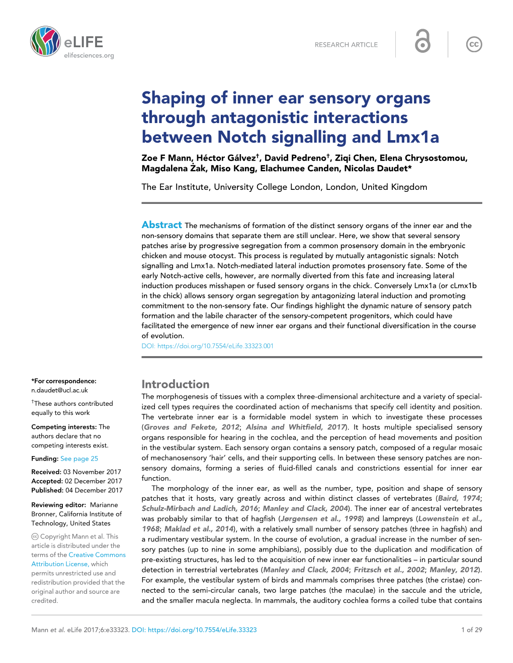 Shaping of Inner Ear Sensory Organs Through Antagonistic Interactions