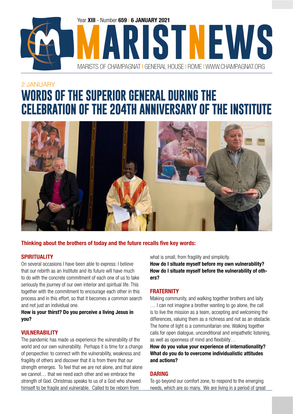 Words of the Superior General During the Celebration of the 204Th Anniversary of the Institute