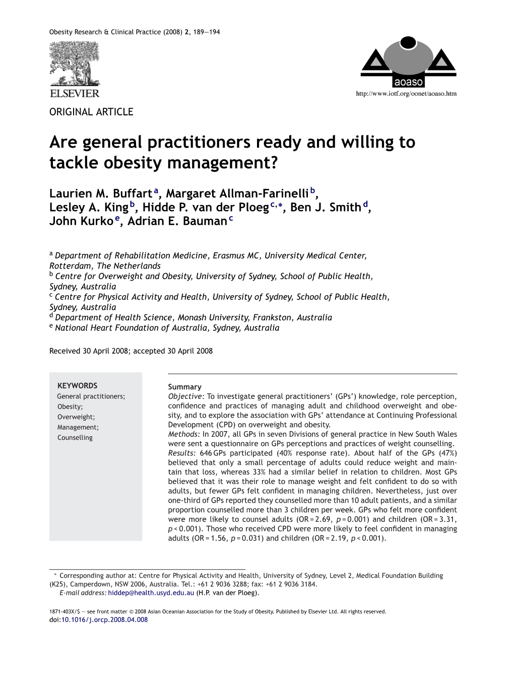 Are General Practitioners Ready and Willing to Tackle Obesity Management?