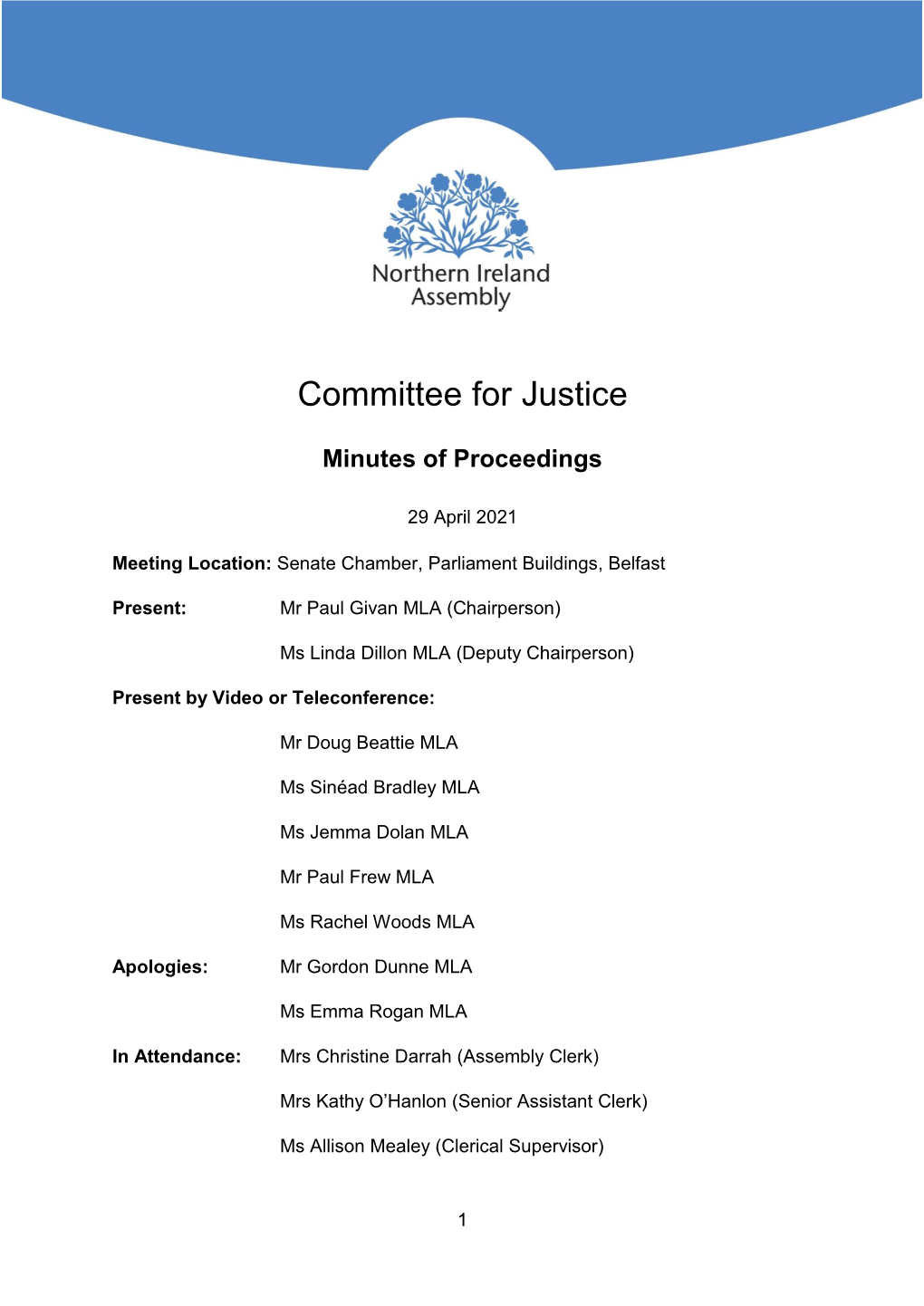 Committee for Justice Minutes of the Proceedings 11 March 2021