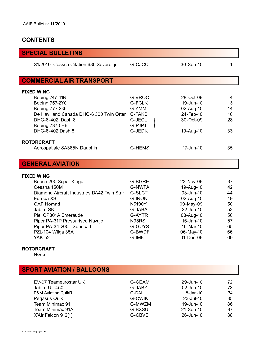 Commercial Air Transport Special Bulletins