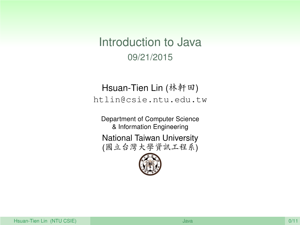 Introduction to Java 09/21/2015