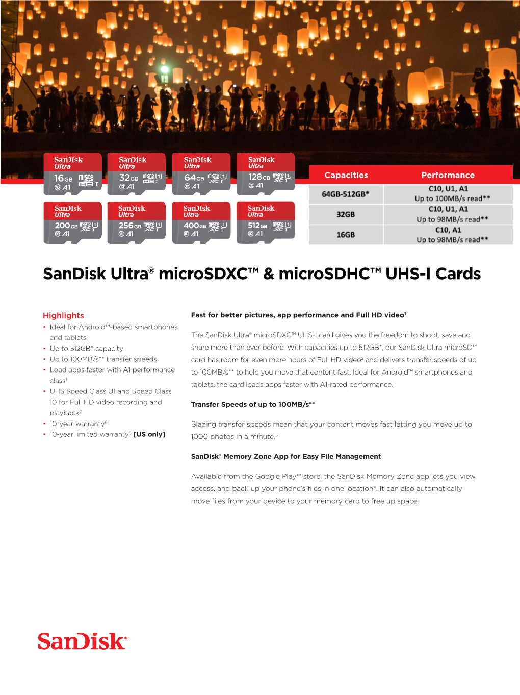 Data Sheet: Sandisk Ultra Microsd UHS I Card