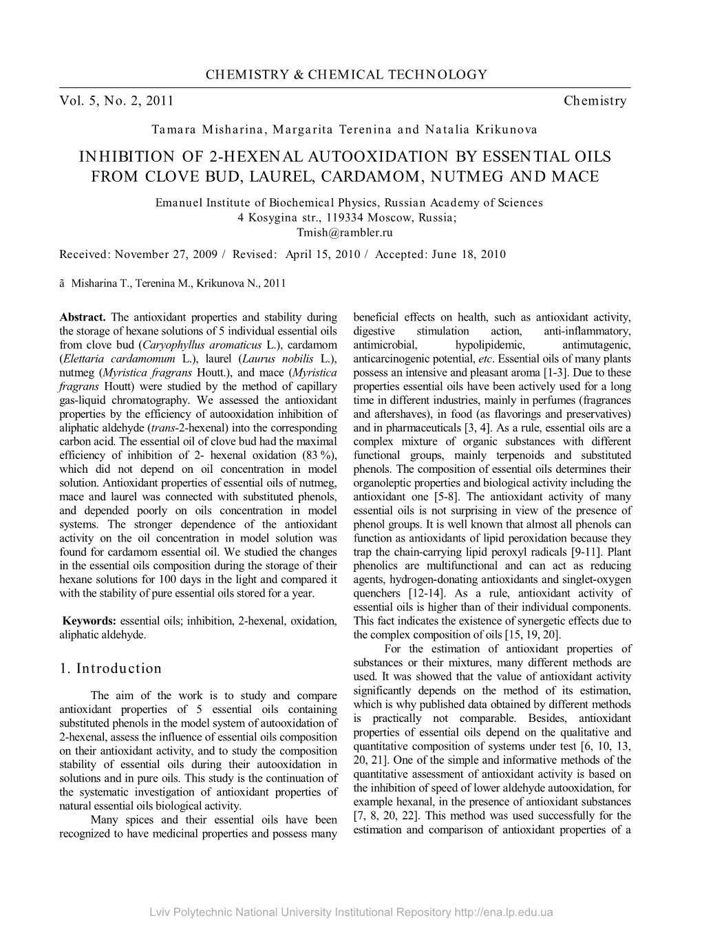 Inhibition of 2-Hexenal Autooxidation by Essential