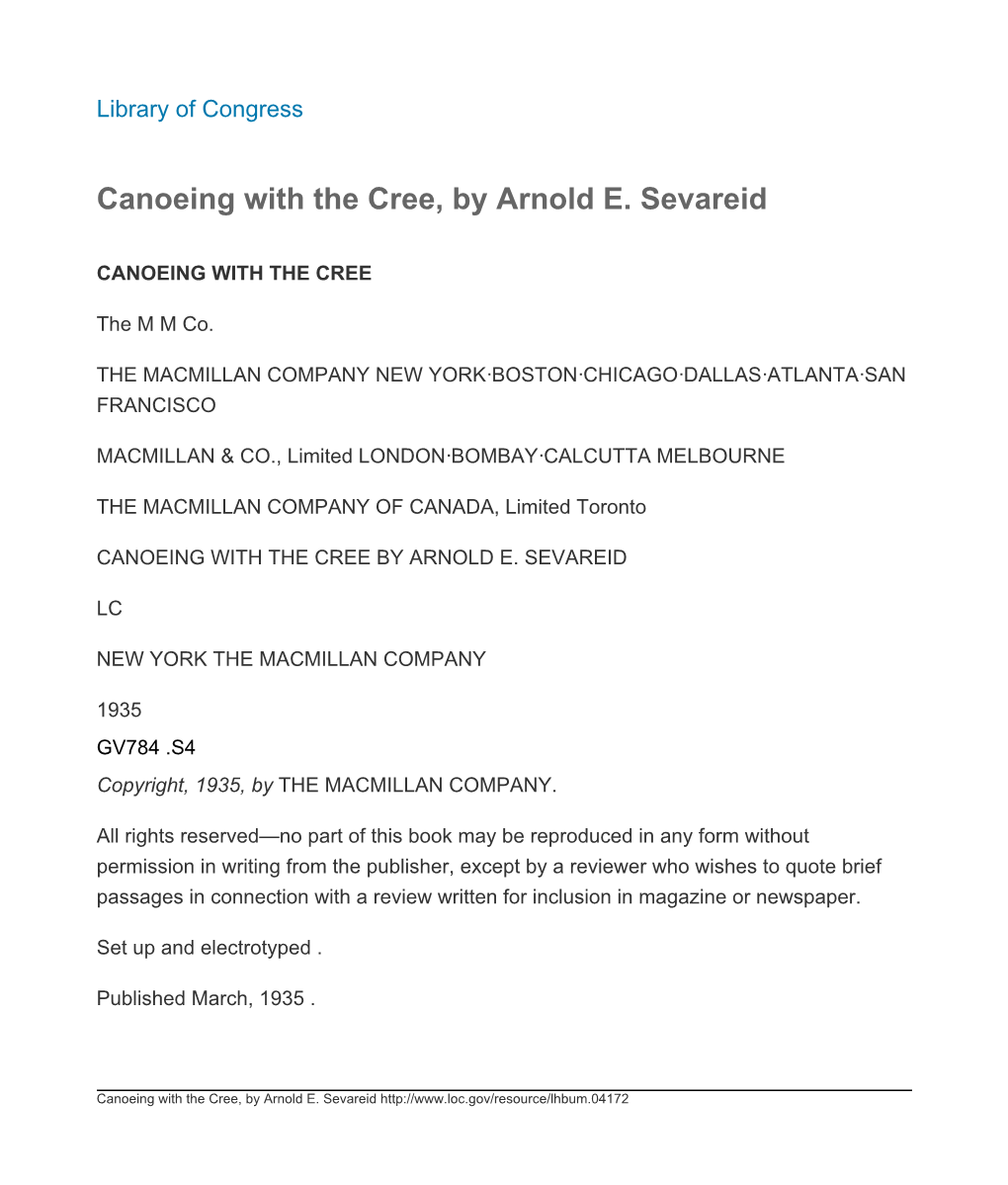 Canoeing with the Cree, by Arnold E. Sevareid