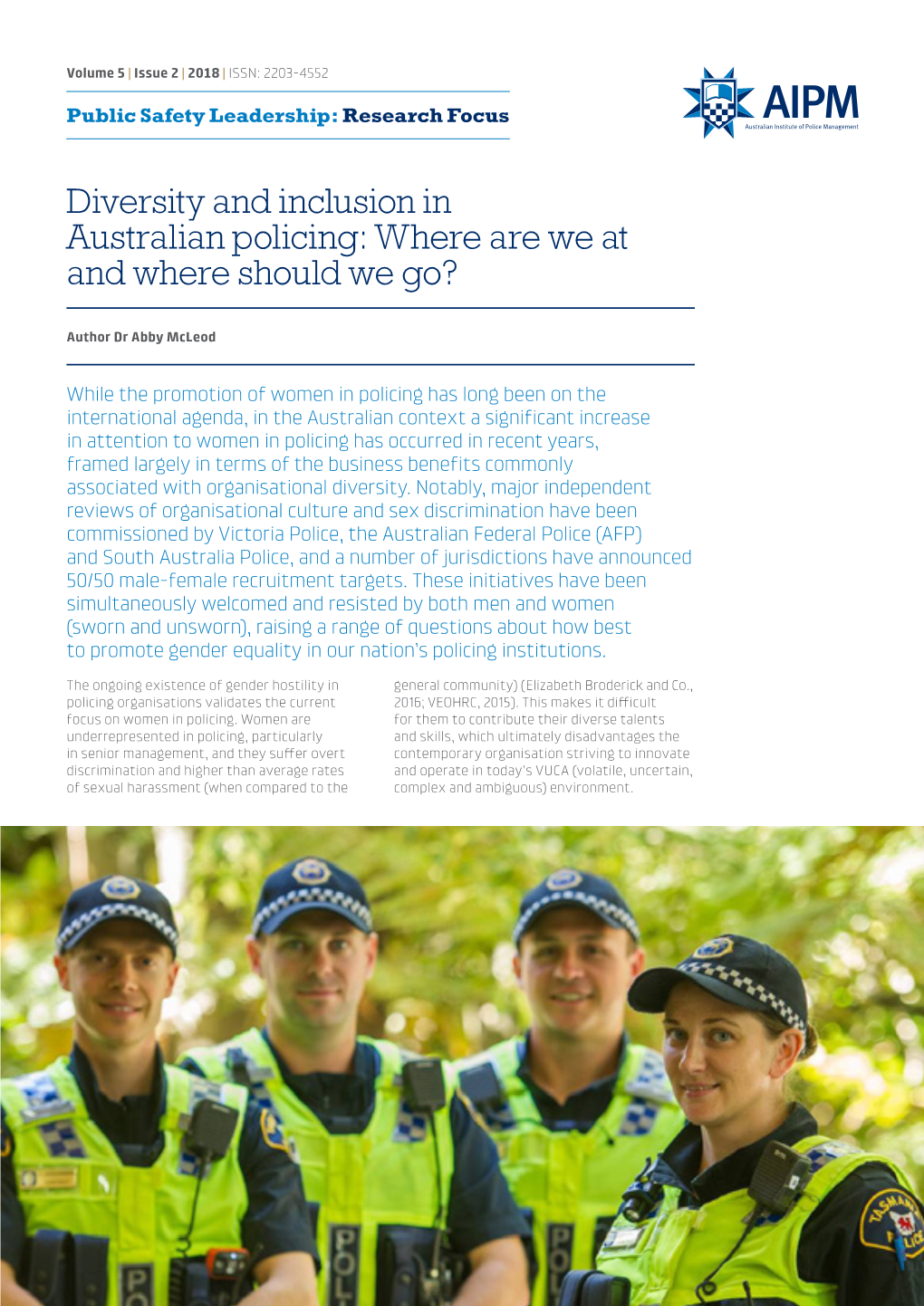 Diversity and Inclusion in Australian Policing: Where Are We at and Where Should We Go?