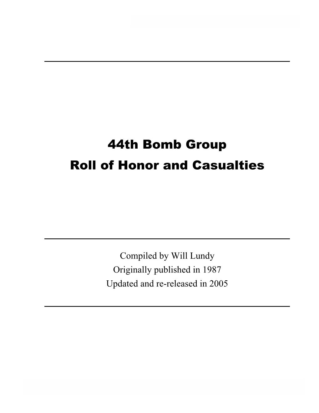 44Th Bomb Group Roll of Honor and Casualties