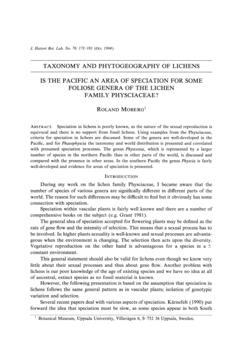 Taxonomy and Phytogeography of Lichens