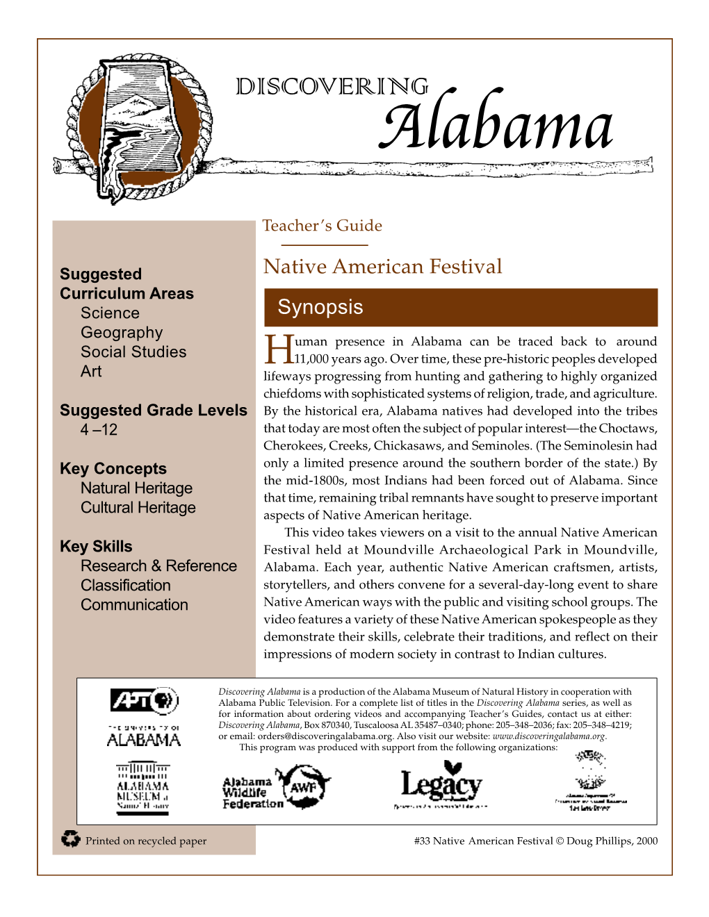 Native American Festival Curriculum Areas Science Synopsis Geography Uman Presence in Alabama Can Be Traced Back to Around Social Studies H 11,000 Years Ago