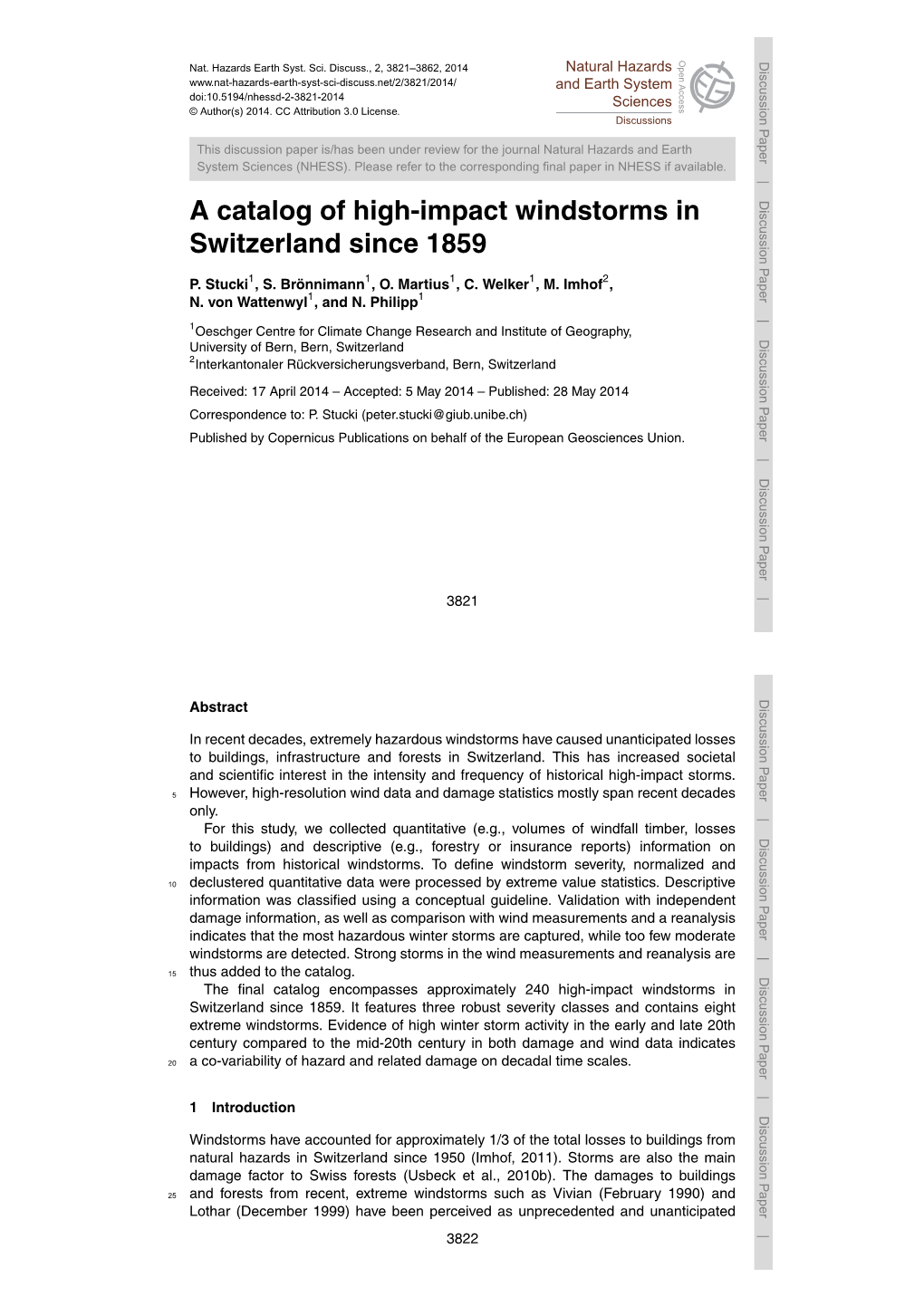 A Catalog of High-Impact Windstorms in Switzerland Since 1859