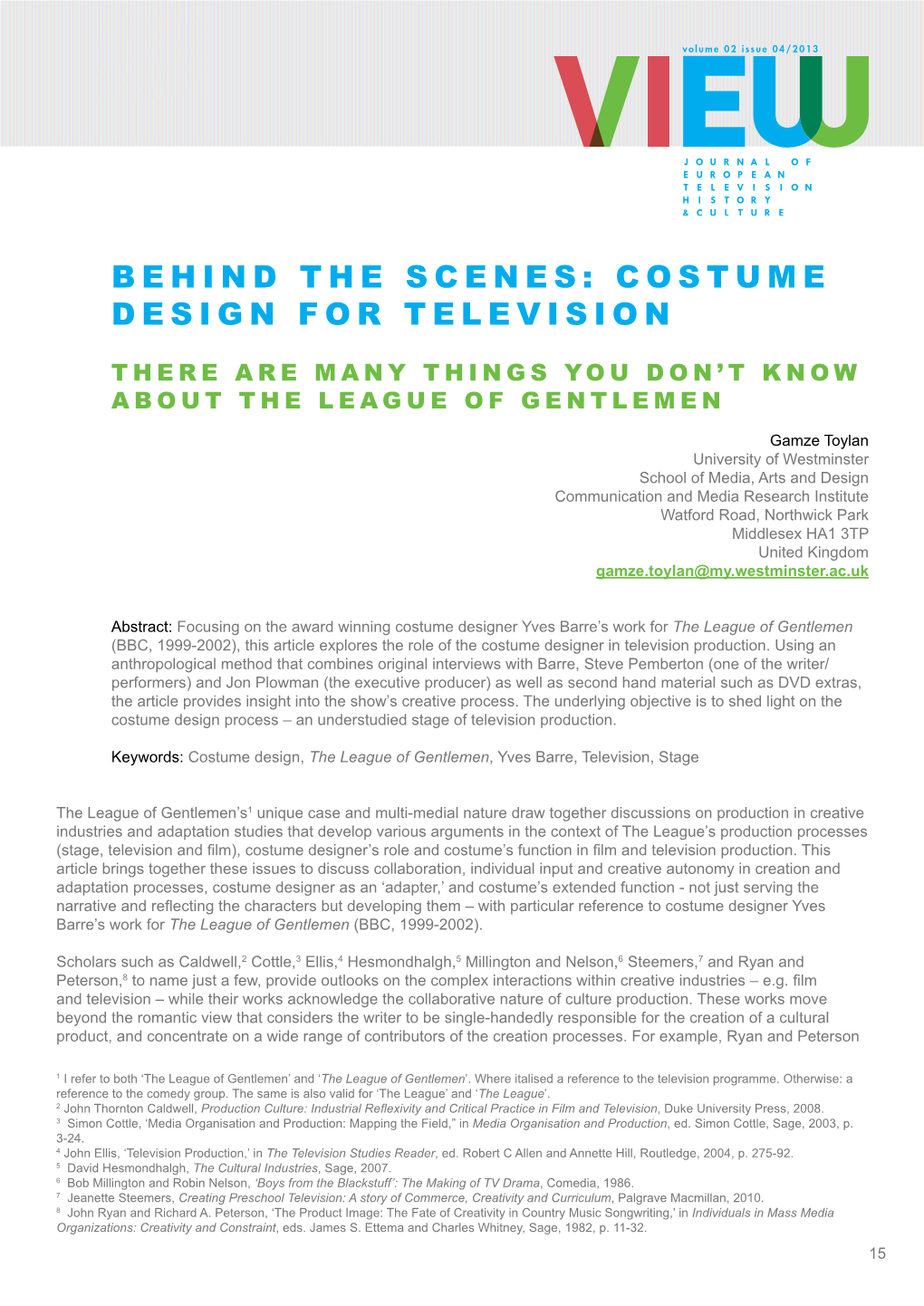 Behind the Scenes: Costume Design for Television