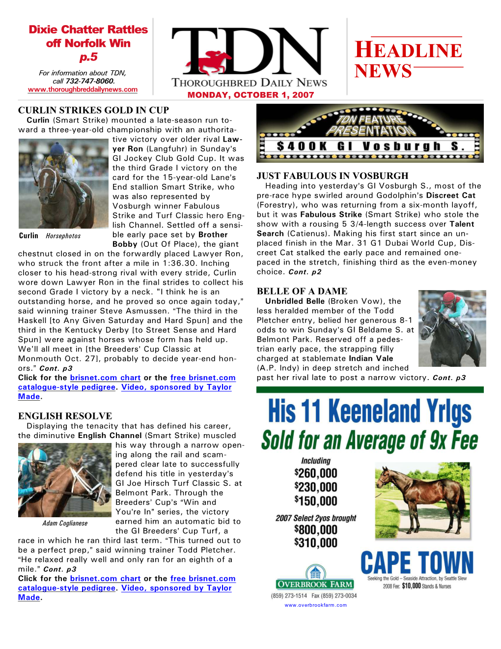 HEADLINE NEWS • 10/1/07 • PAGE 2 of 12