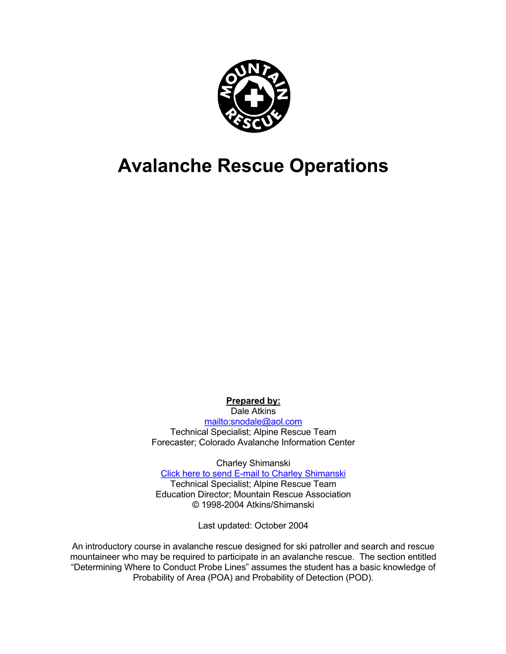 Avalanche Rescue Operations