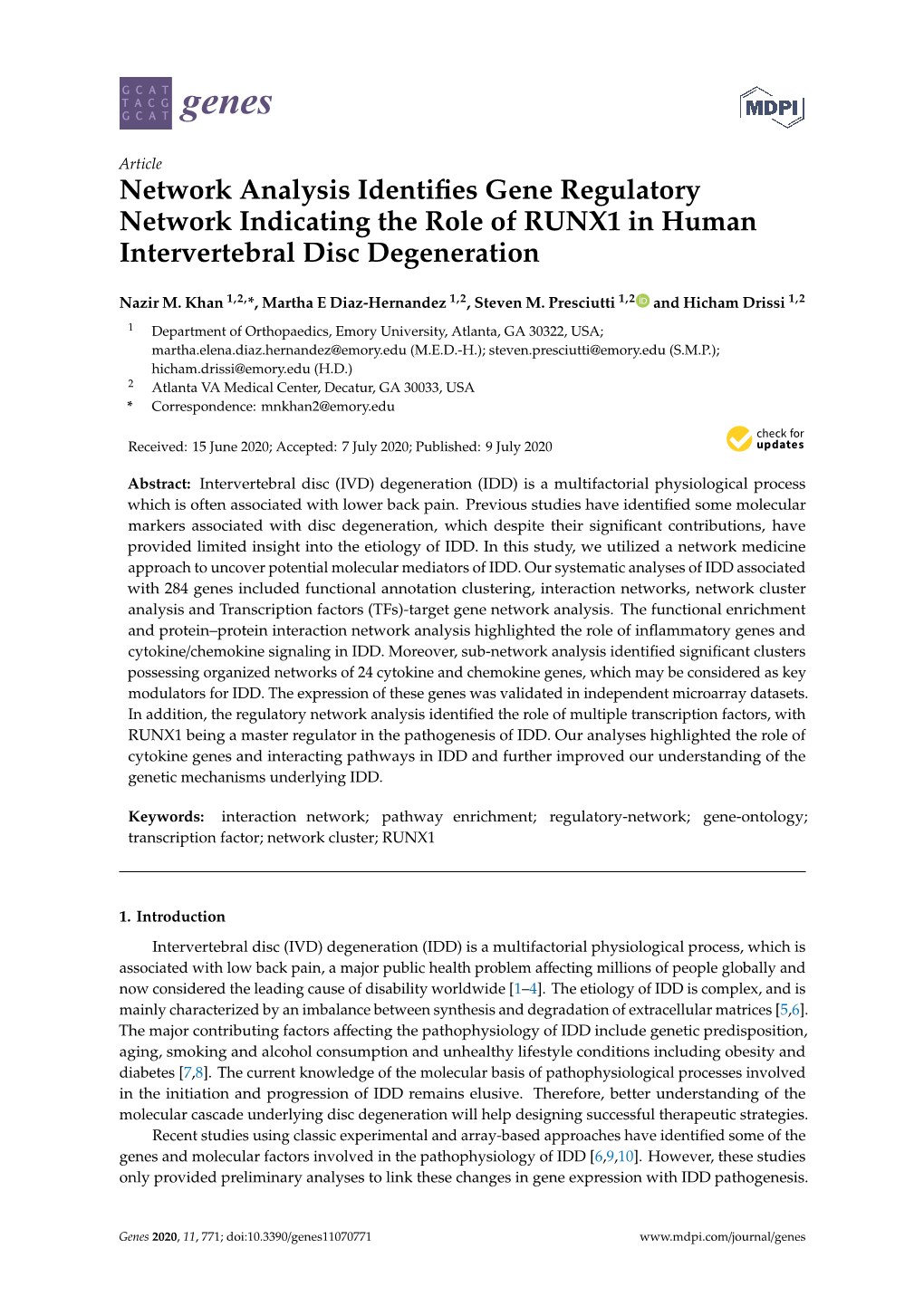 Network Analysis Identifies Gene Regulatory Network Indicating The