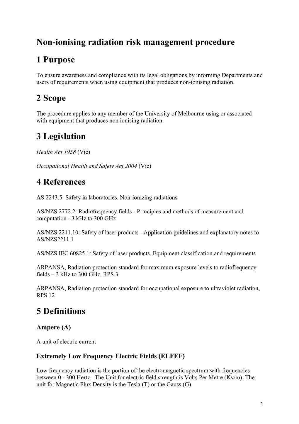 Non-Ionising Radiation Risk Management Procedure