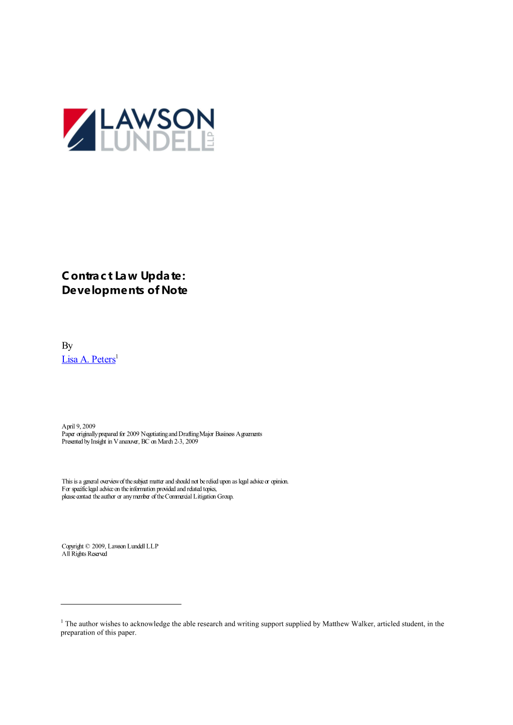 Contract Law Update: Developments of Note