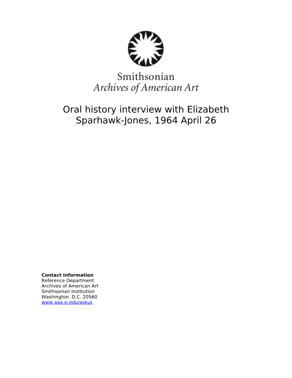 Oral History Interview with Elizabeth Sparhawk-Jones, 1964 April 26