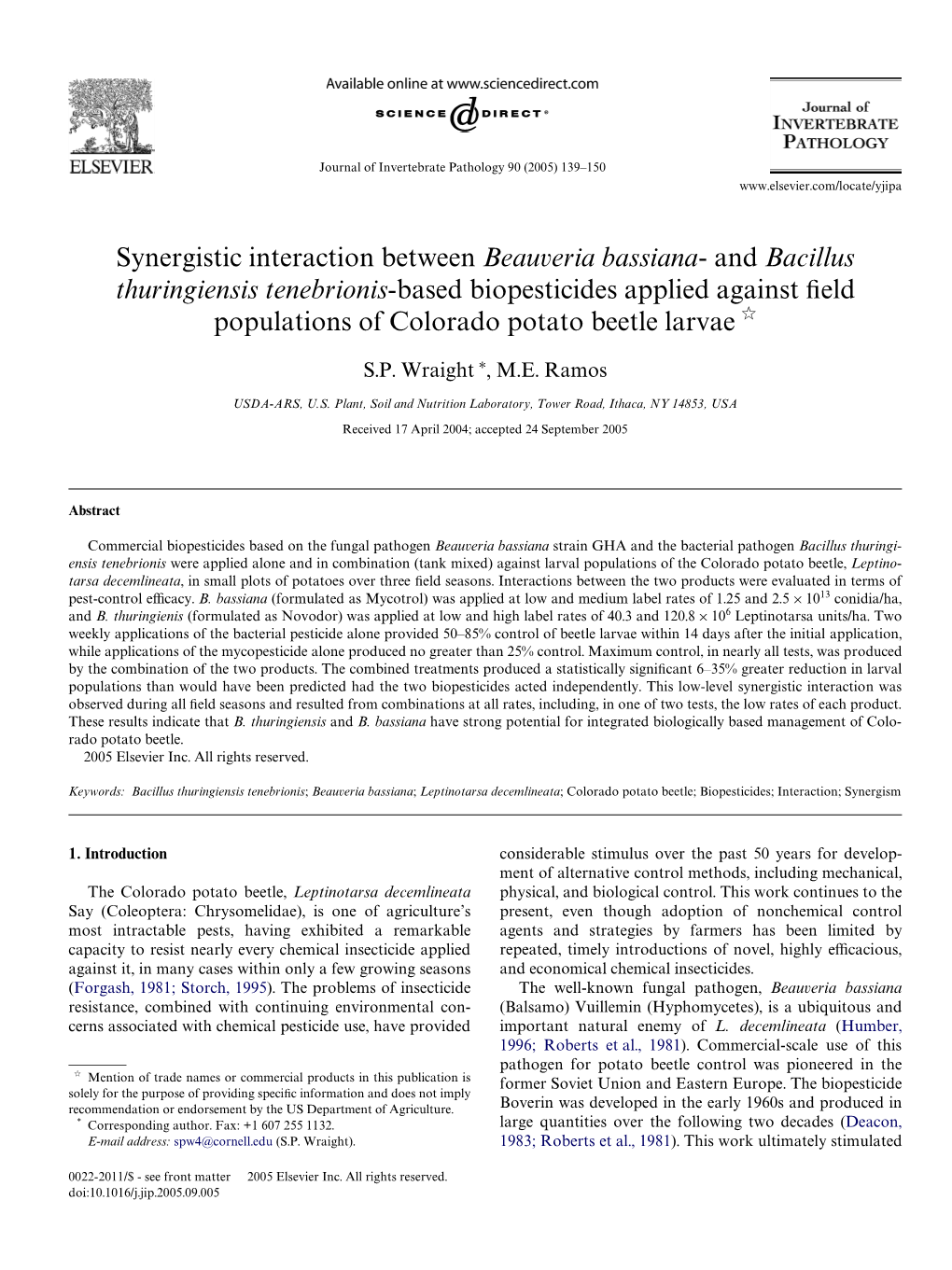 Beauveria Bassiana- and Bacillus Thuringiensis Tenebrionis-Based Biopesticides Applied Against Weld Populations of Colorado Potato Beetle Larvae ଝ