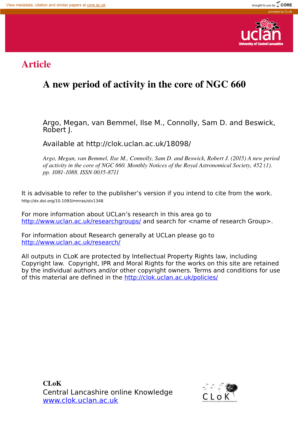 Article a New Period of Activity in the Core of NGC