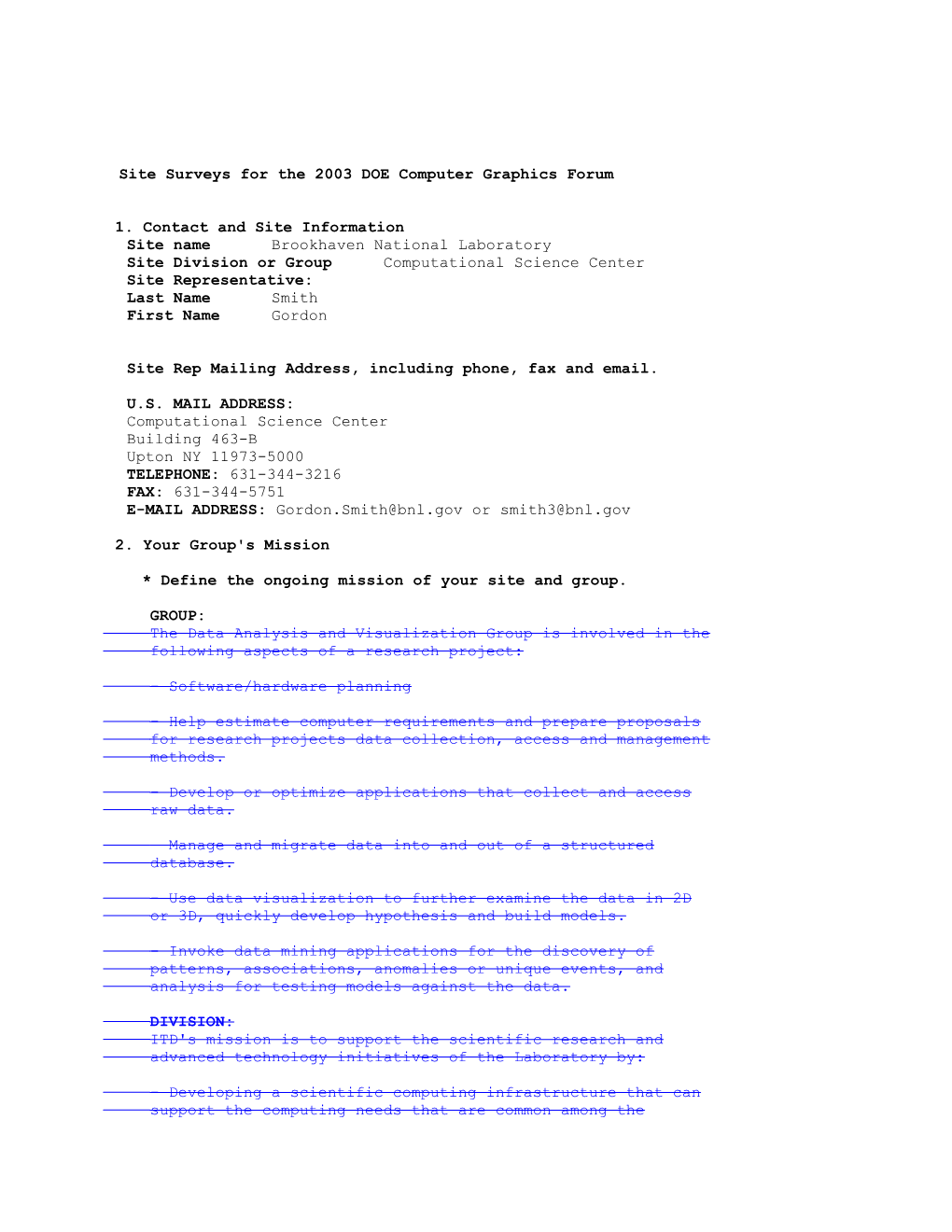 Site Surveys for the 2003 DOE Computer Graphics Forum