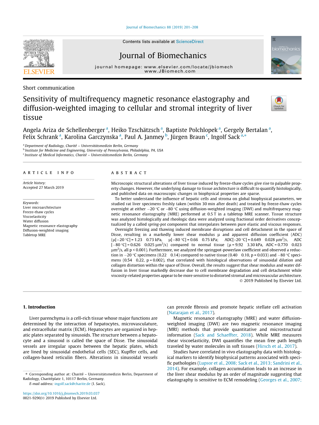 Sensitivity of Multifrequency Magnetic Resonance Elastography and Diffusion-Weighted Imaging to Cellular and Stromal Integrity of Liver Tissue