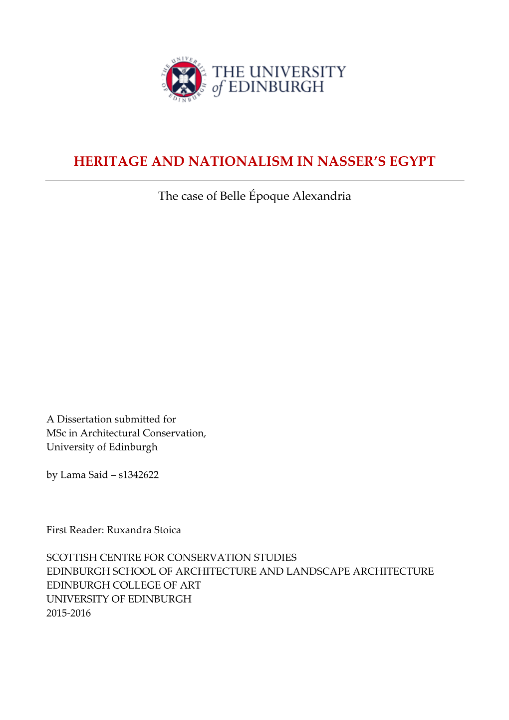Heritage and Nationalism in Nasser's Egypt