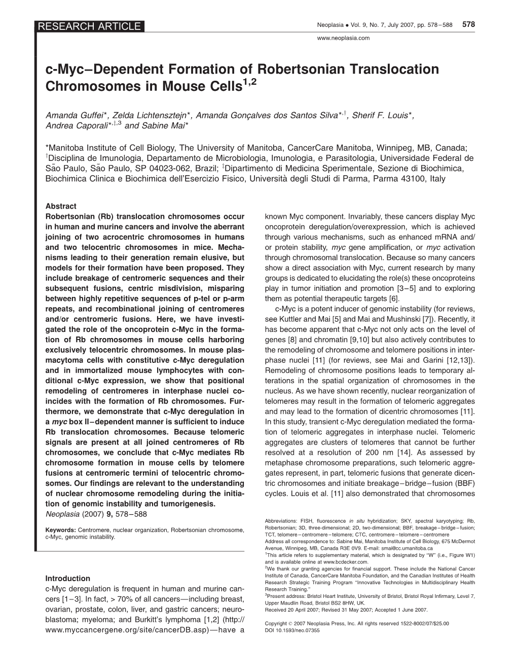 C-Myc—Dependent Formation of Robertsonian Translocation