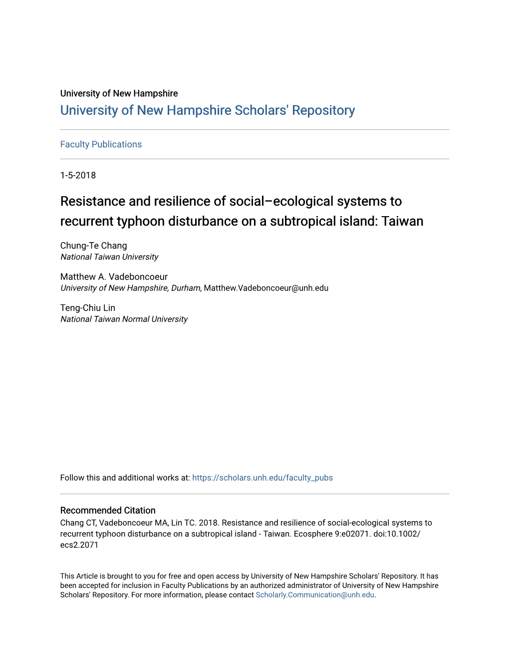 Resistance and Resilience of Social–Ecological Systems to Recurrent Typhoon Disturbance on a Subtropical Island: Taiwan