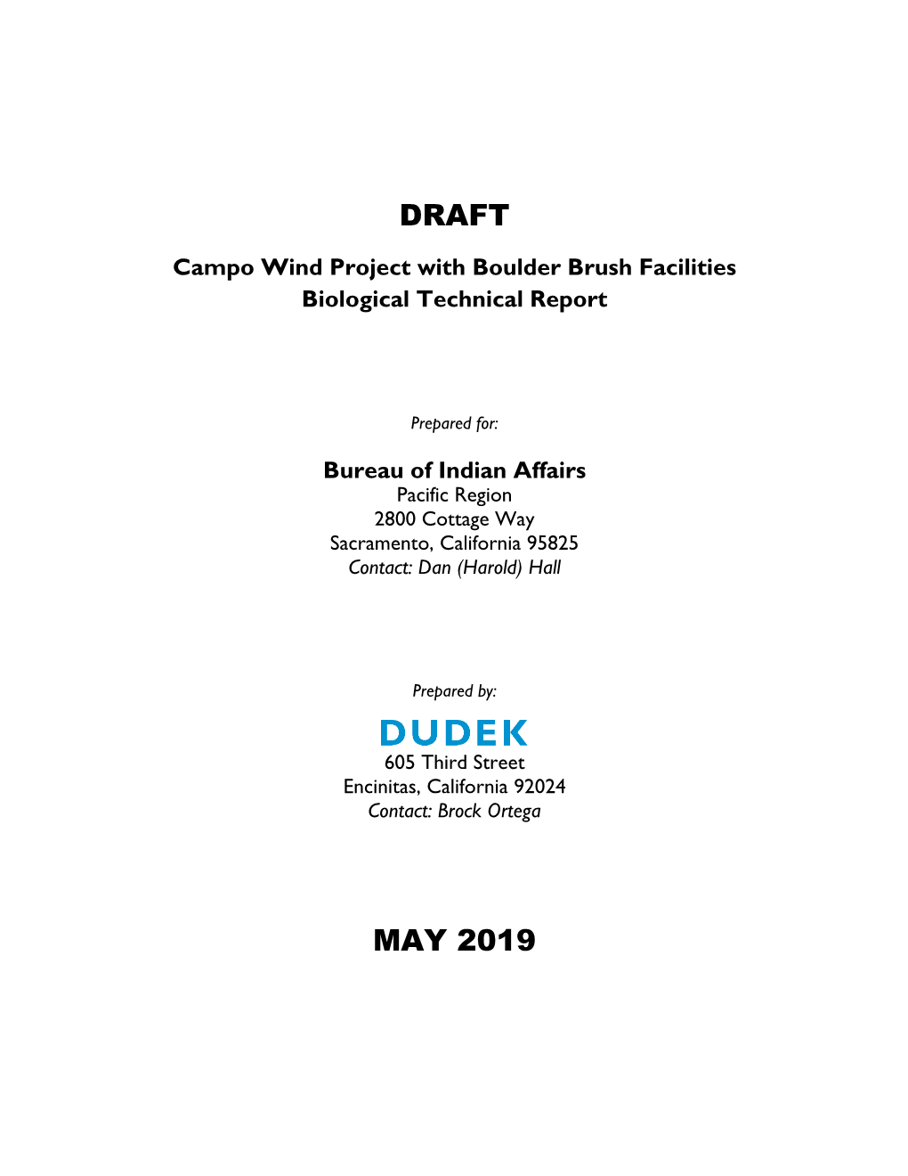 Draft Environmental Impact Statement for the Campo Wind Project With