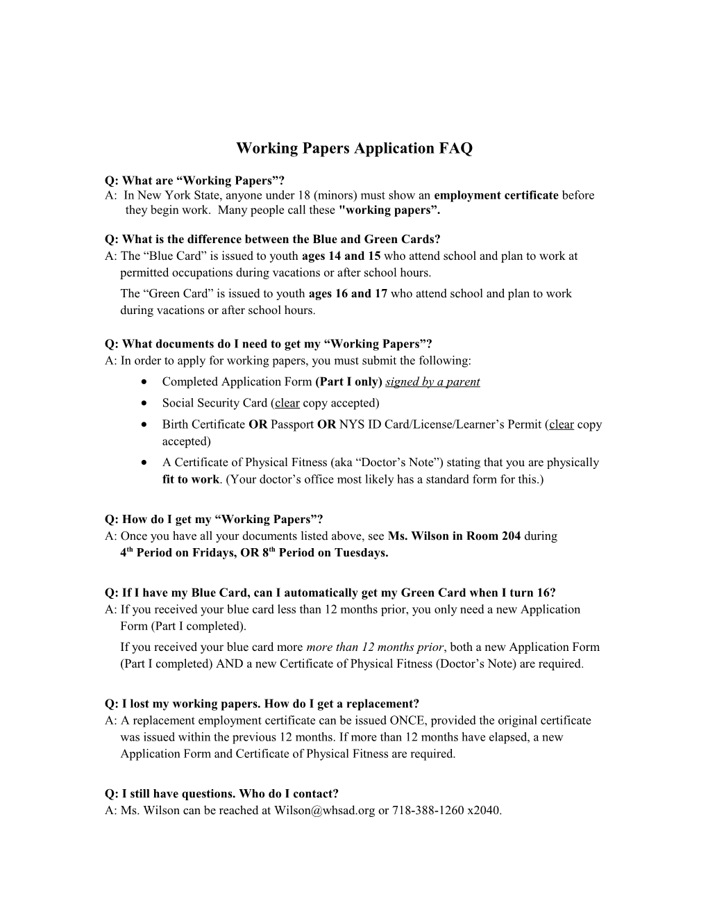 Working Papers Application FAQ