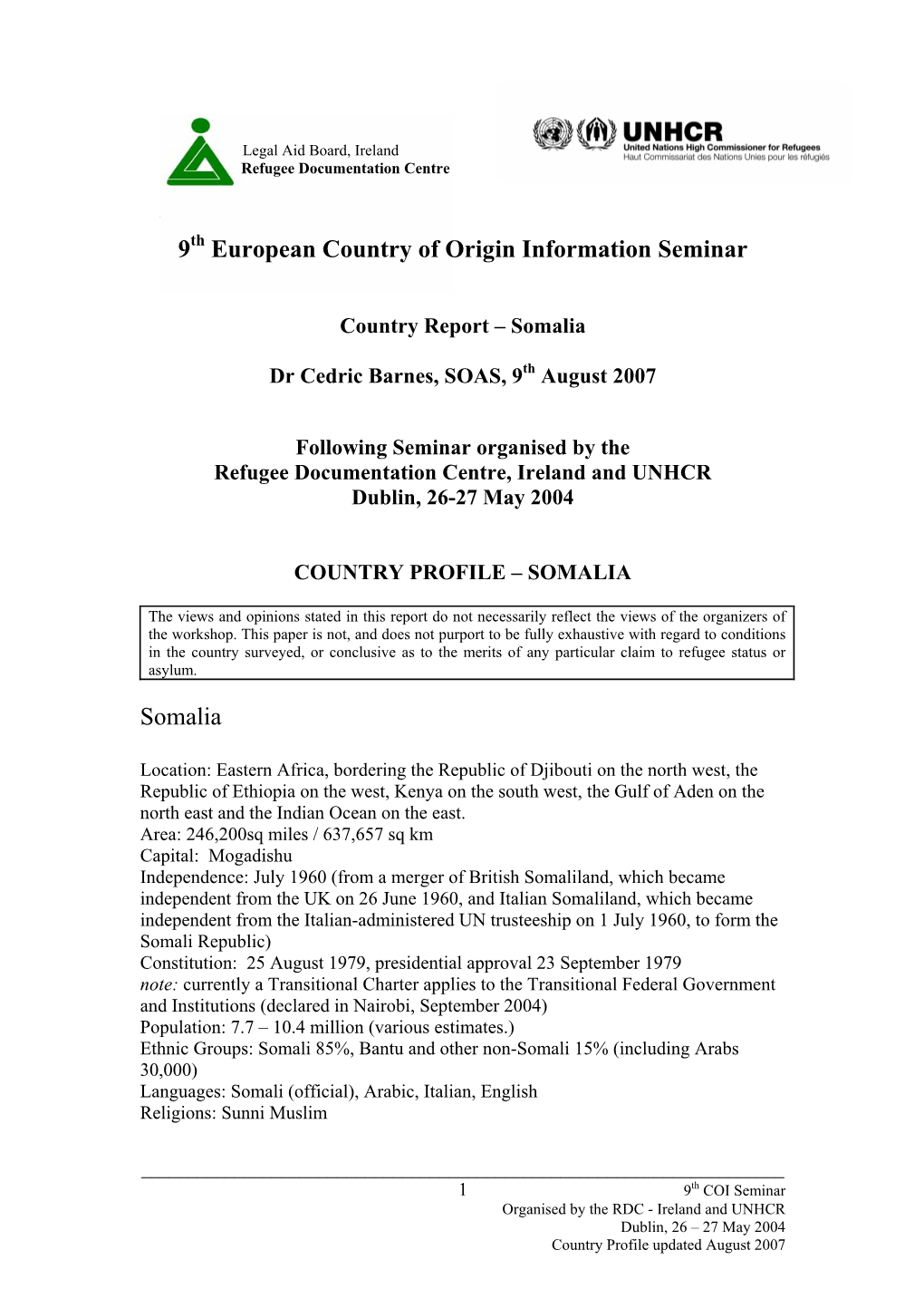 9 European Country of Origin Information Seminar Somalia